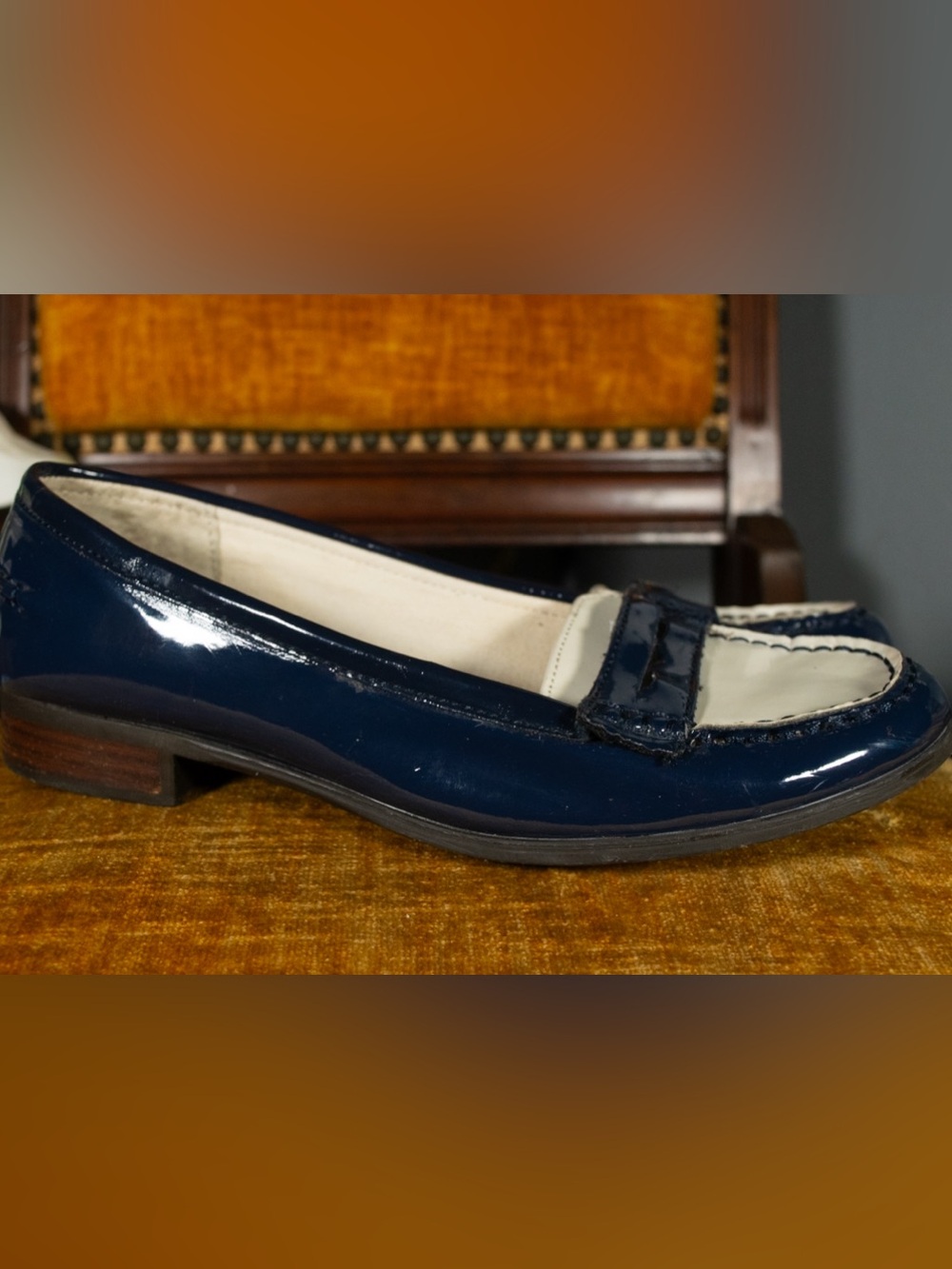 6.5 Ralph Lauren Gaston Two Tone Patent Leather Penny Loafers